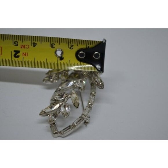 Leaf Shape Marquise Rhinestone Brooch Clear Stone Pin Vintage Costume Jewelry - Picture 9 of 9